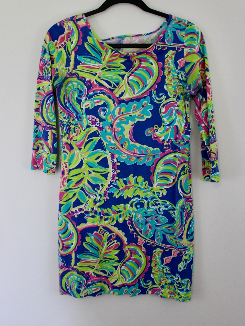 Lilly Pulitzer Blue Multicolor Paisley Print Sheath Dress 3/4 Sleeve Size S